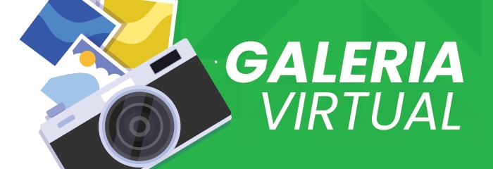 Banner Galeria Virtual com ilustração de câmera fotográfica e imagens, link para acessar a galeria de fotos